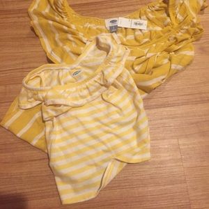 Matching yellow and white tops
